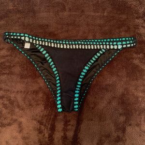 Black Bikini Bottoms With Teal Embroidery